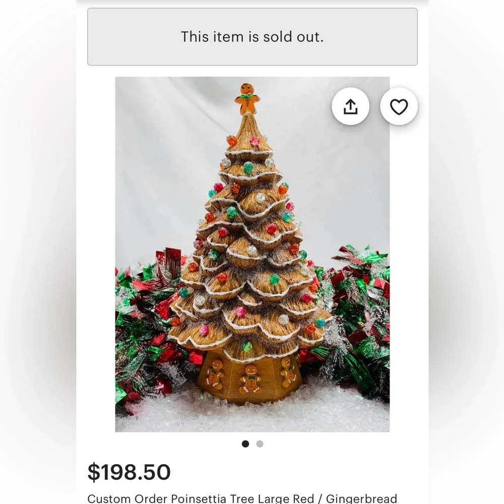 Gingerbread Christmas Tree with Multicolor Lights vintage handmade 9”X6”
